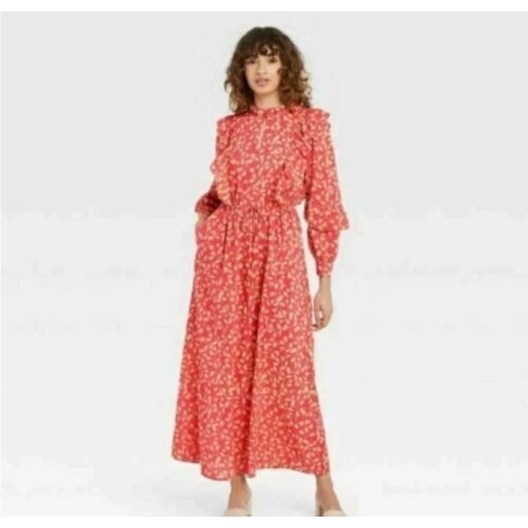 Who What Wear Dresses & Skirts - Who What Wear Red and Cream Long Sleeve Dress